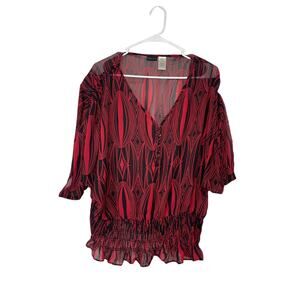 Prima Anna shirt blouse top women's extra large XL black red semi-sheer
